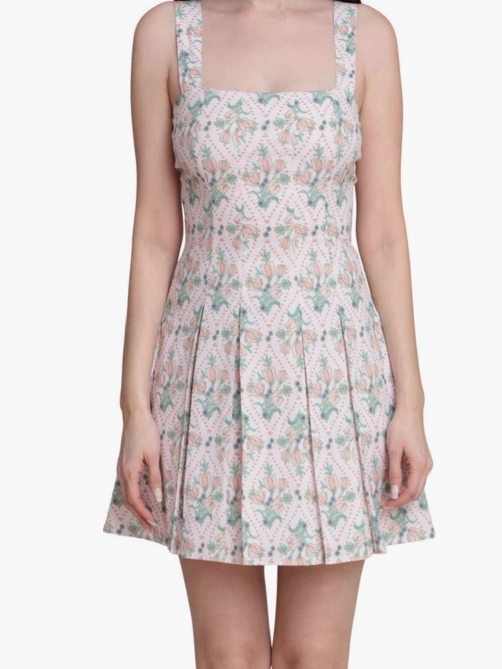 Avec Les Filles Pink Floral Pleated Skater Skirt
